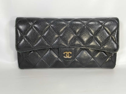 CHANEL Caviar Leather Matelasse Caviar Leather Long Wallet 25063581 Black Wallet