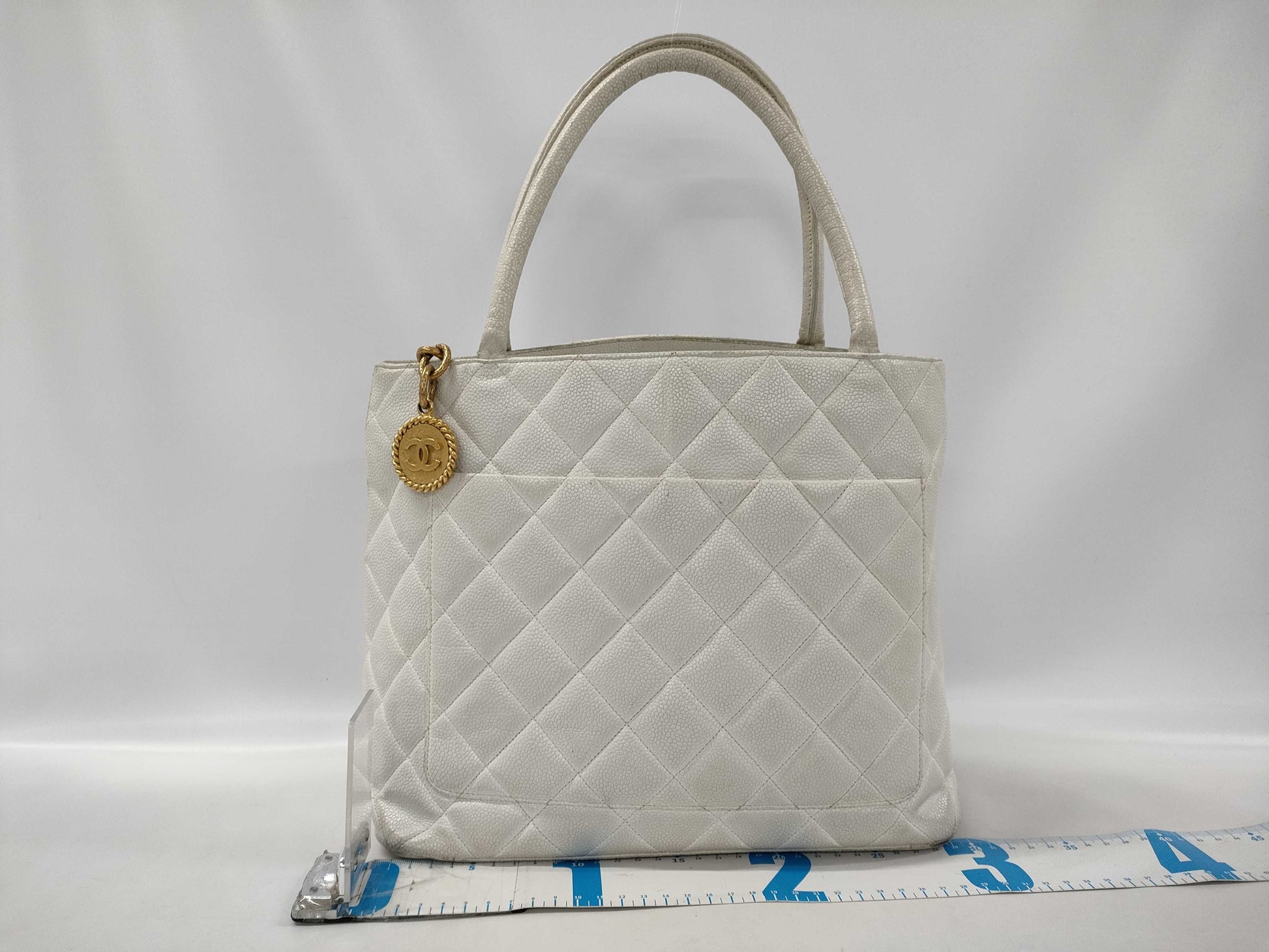 CHANEL Coco Mark Caviar Skin Tote Bag White Tote Bag