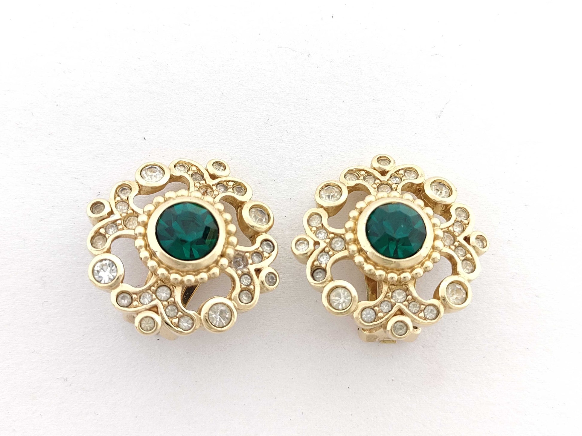 Dior Stone Earrings, Gold and Green, GP 21.7g