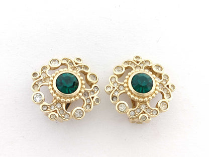 Dior Stone Earrings, Gold and Green, GP 21.7g