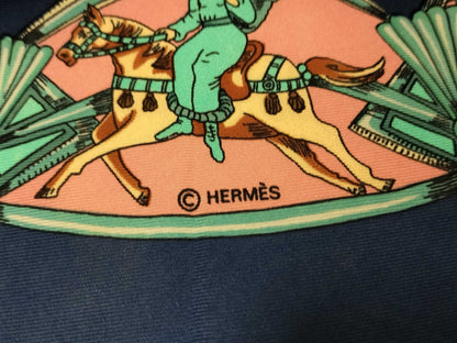 HERMES Carre 90 TOURNEZMANEGE Silk Scarf Blue Other Accessories