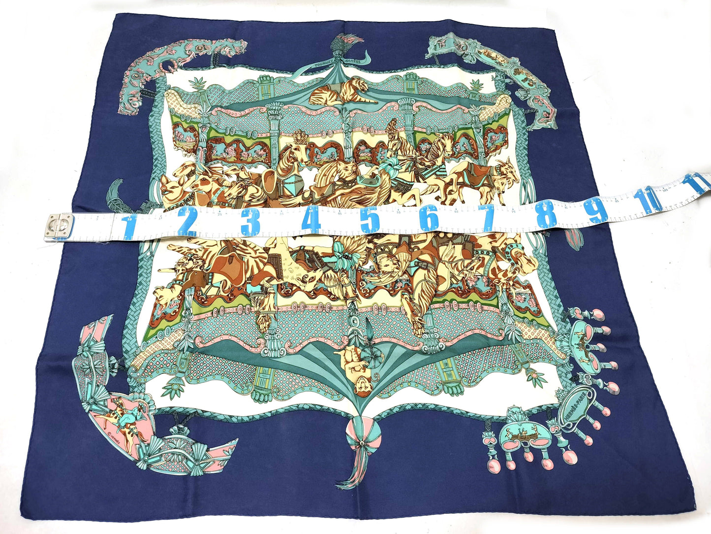 HERMES Carre 90 TOURNEZMANEGE Silk Scarf Blue Other Accessories