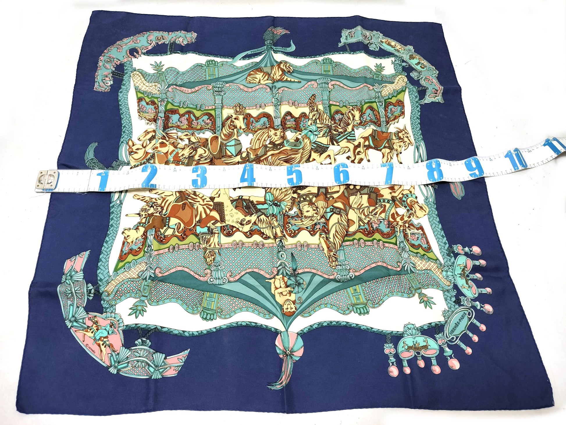 HERMES Carre 90 TOURNEZMANEGE Silk Scarf Blue Other Accessories