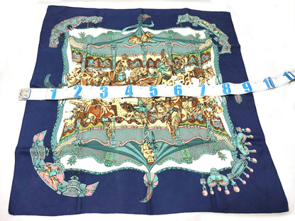 HERMES Carre 90 TOURNEZMANEGE Silk Scarf Blue Other Accessories