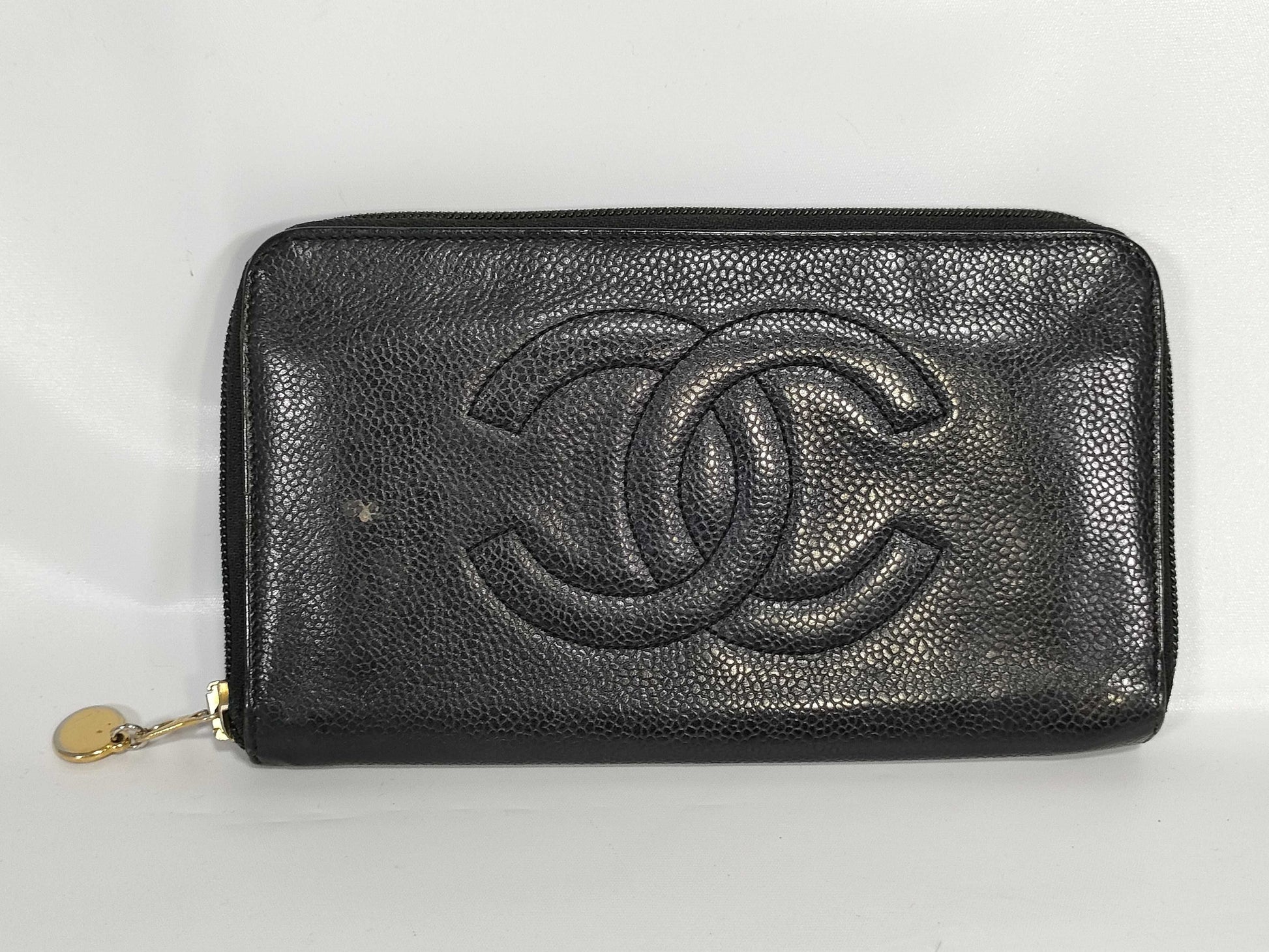 CHANEL Caviar Skin Long Wallet with Coco Mark, 3889353, Black