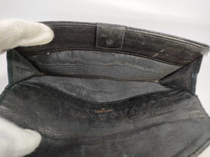 CHANEL Bicolore Lambskin Bi-fold Long Wallet in Black