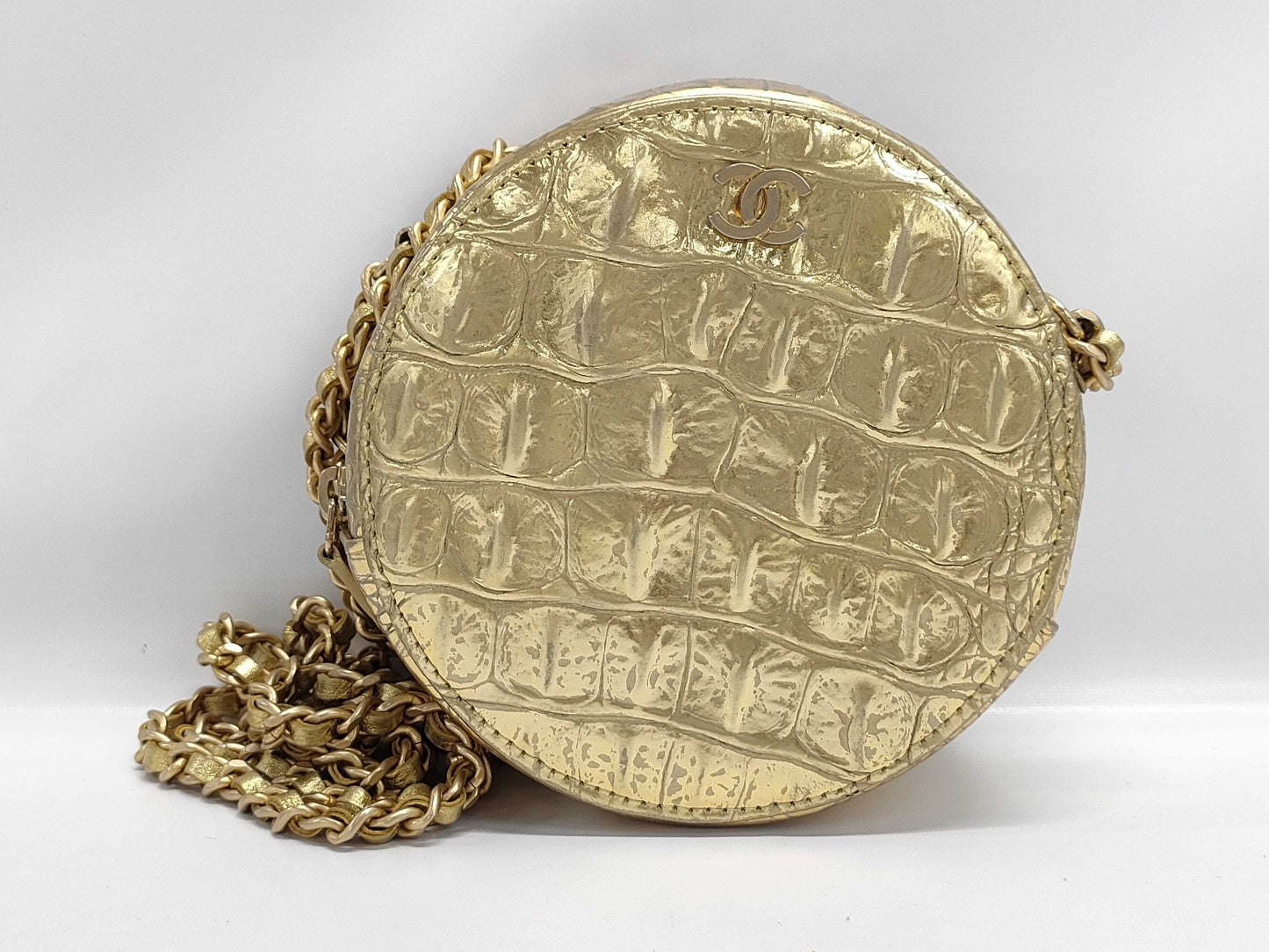 CHANEL Lamb Crocodile Embossed Shoulder Bag with Seal