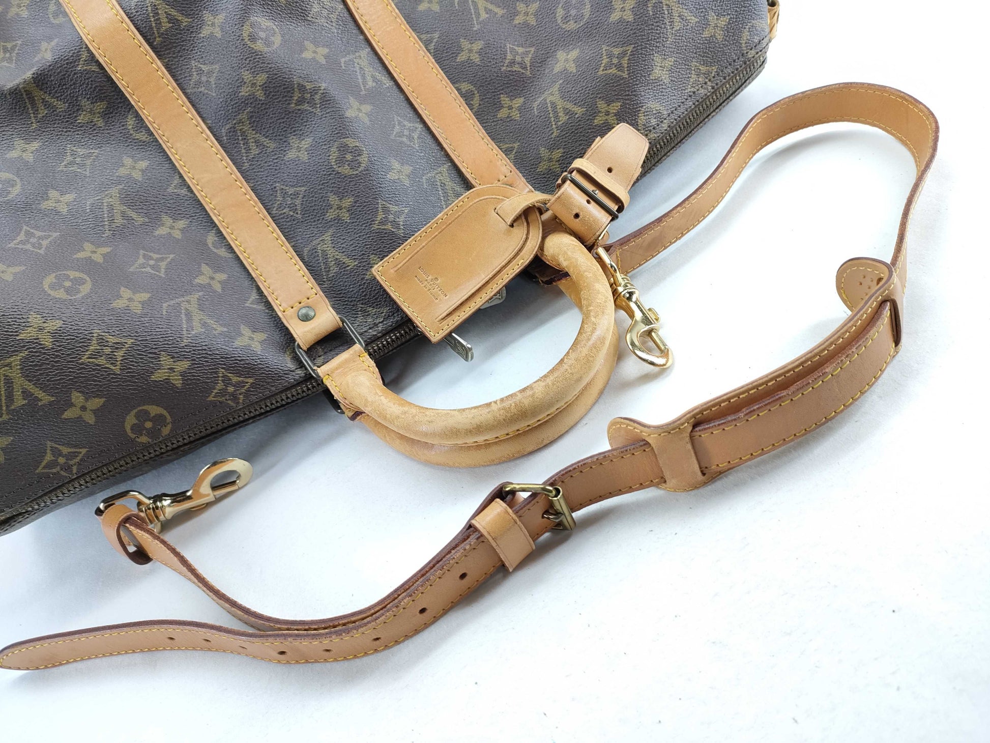 LOUIS VUITTON Monogram Keepall 50 Boston Bag with Name Tag and Engraving