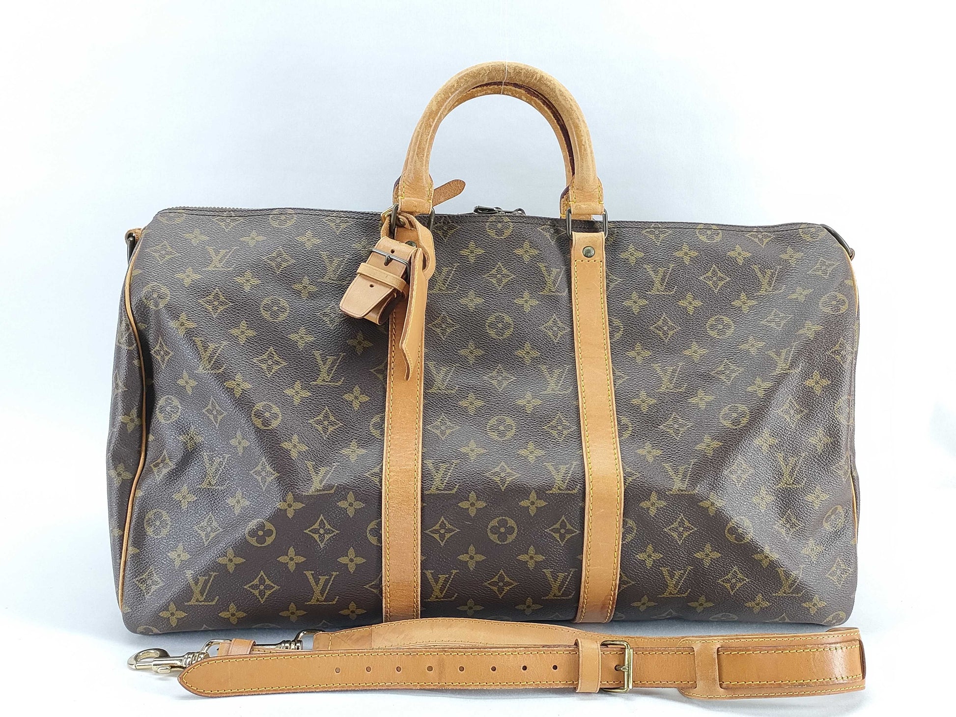 LOUIS VUITTON Monogram Keepall 50 Boston Bag with Name Tag and Engraving