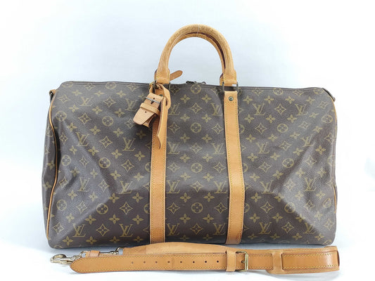 LOUIS VUITTON Monogram Keepall 50 Boston Bag with Name Tag and Engraving
