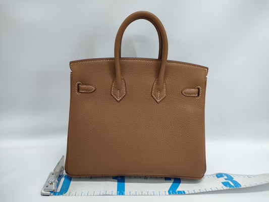 HERMES Birkin 25 Togo Gold Silver Hardware K Stamped Handbag