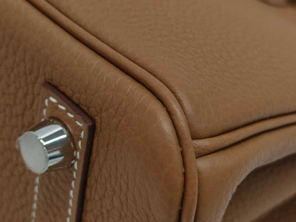 HERMES Birkin 25 Togo Gold Silver Hardware K Stamped Handbag