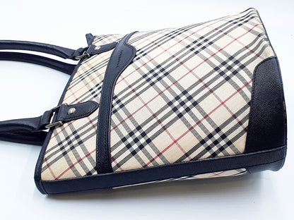 BURBERRY Nova Check Leather Tote Bag