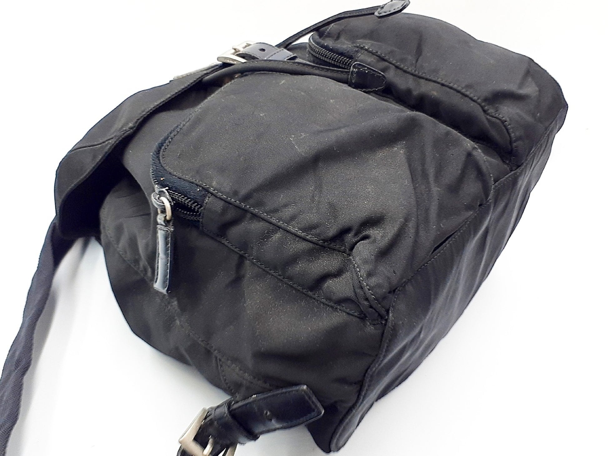 PRADA Nylon Black Triangle Plate Backpack