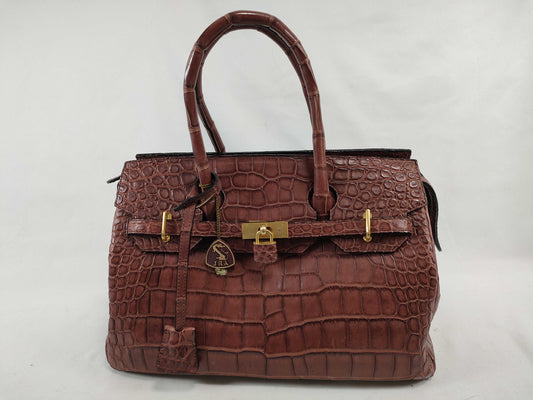 High-class JRA Crocodile Birkin-type Brown Handbag