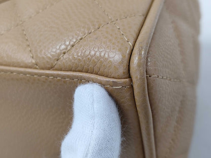 CHANEL Mini Boston Bag A20996 Leather Women's Handbag, Size 8, Caviar Skin, Bowling Pattern, Beige