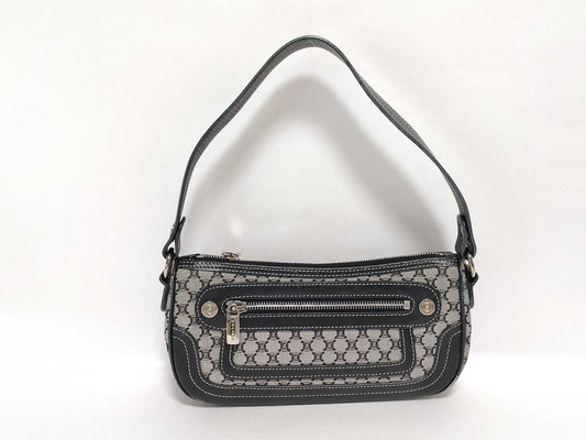 CELINE One-Shoulder Bag, Canvas Shoulder Bag, Women's, Macadam, Gray, Black Leather, Accessory Pouch, Handbag, Shoulder Bag