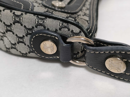 CELINE One-Shoulder Bag, Canvas Shoulder Bag, Women's, Macadam, Gray, Black Leather, Accessory Pouch, Handbag, Shoulder Bag