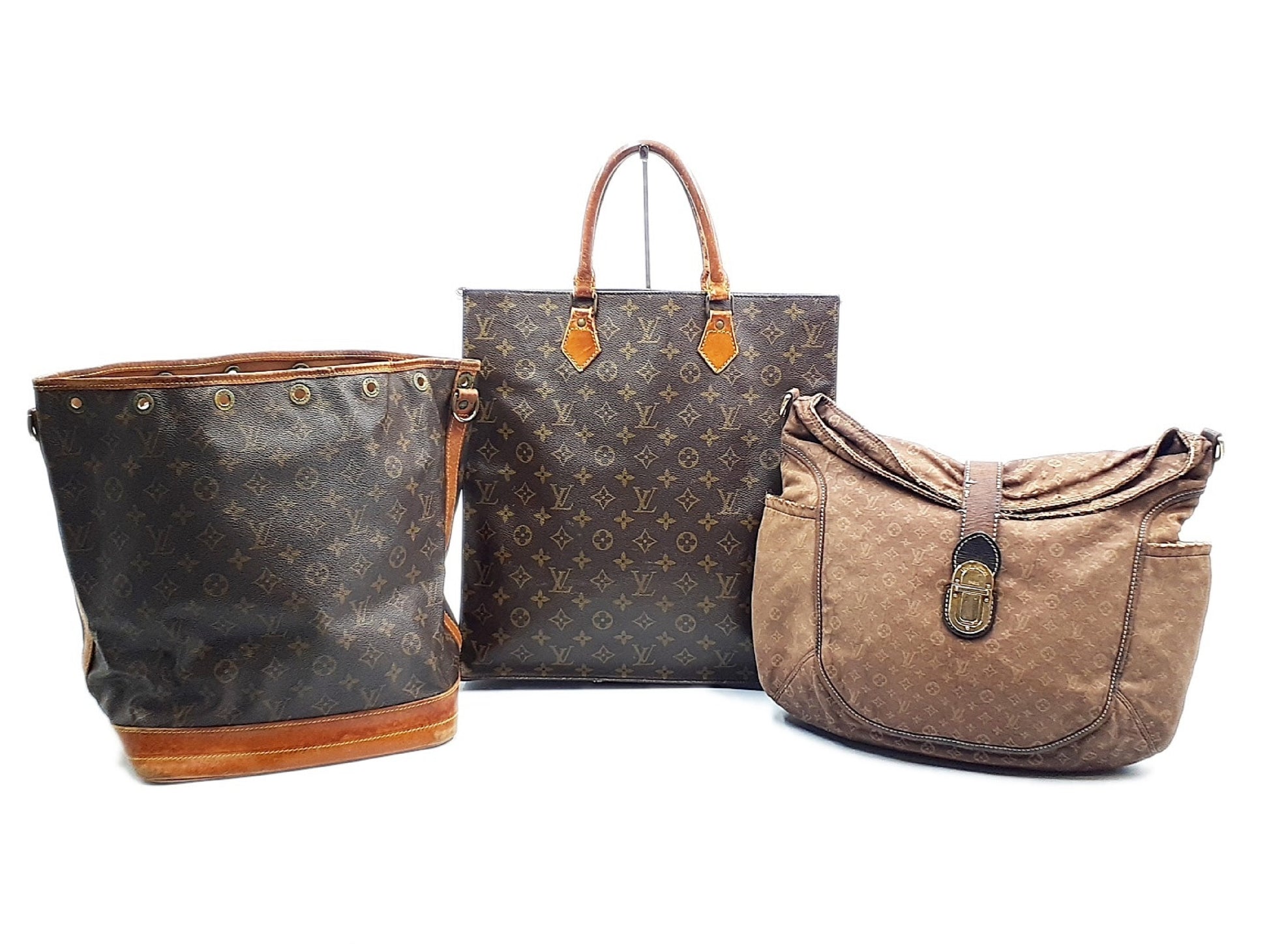 LOUIS VUITTON 3-Piece Set: Monogram Noe Sac Plat, Monogram Idylle Romance, and Fuzan Tote Bag