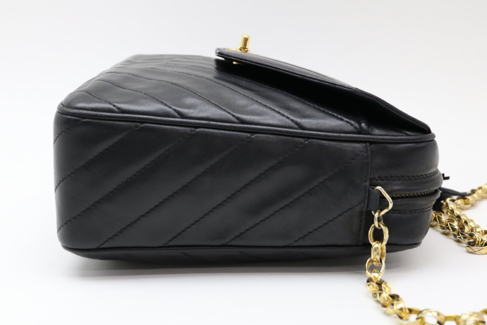 CHANEL Lambskin Diagonal Stitch Turnlock Shoulder Bag