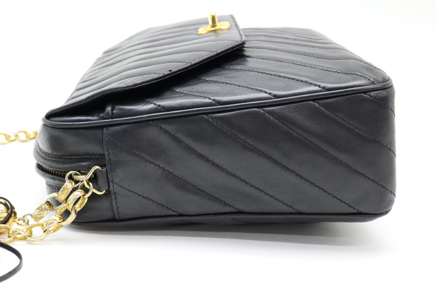 CHANEL Lambskin Diagonal Stitch Turnlock Shoulder Bag