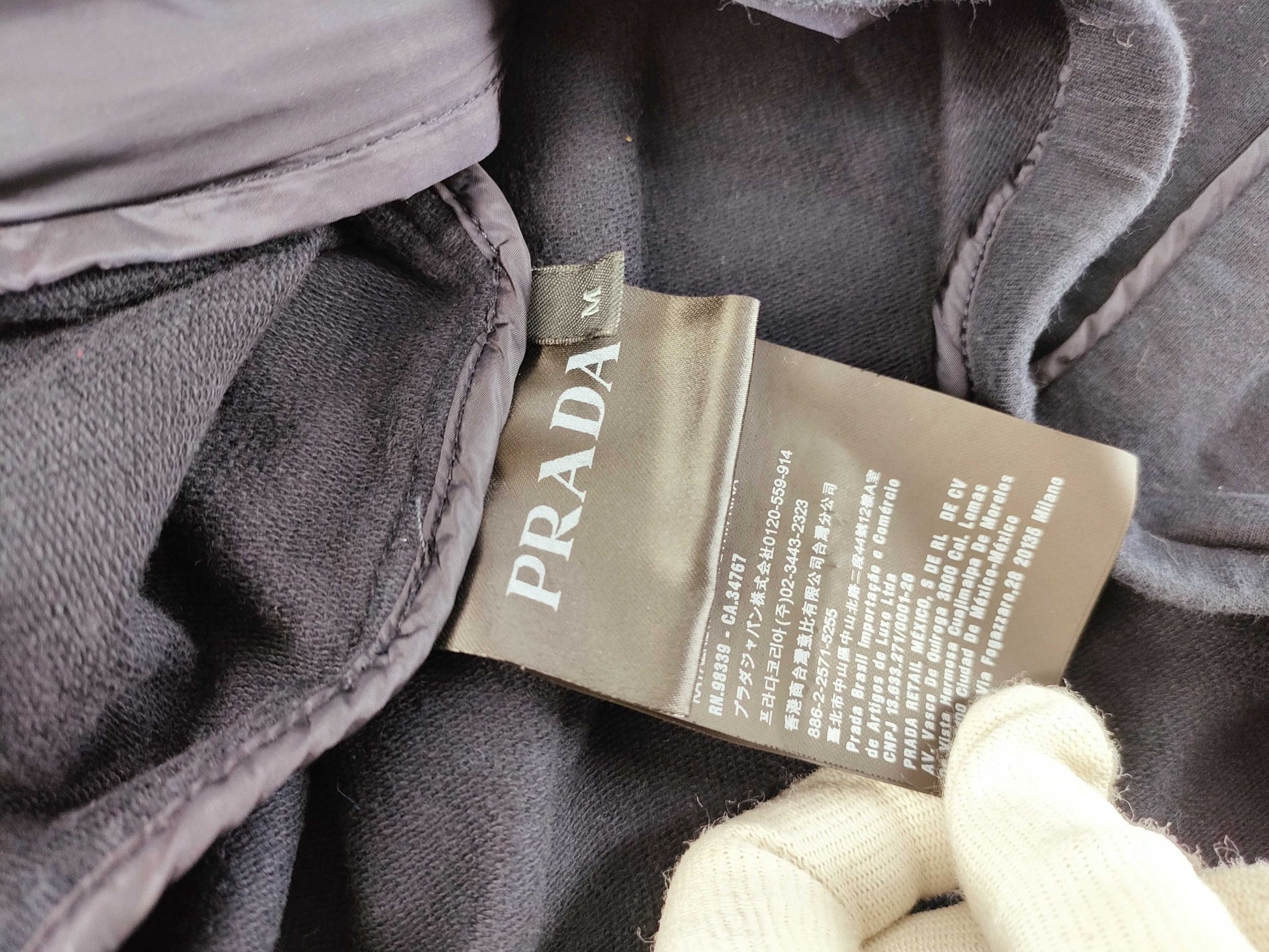 PRADA Prada Blue Tag Hoodie with Nylon and Rubber Logo