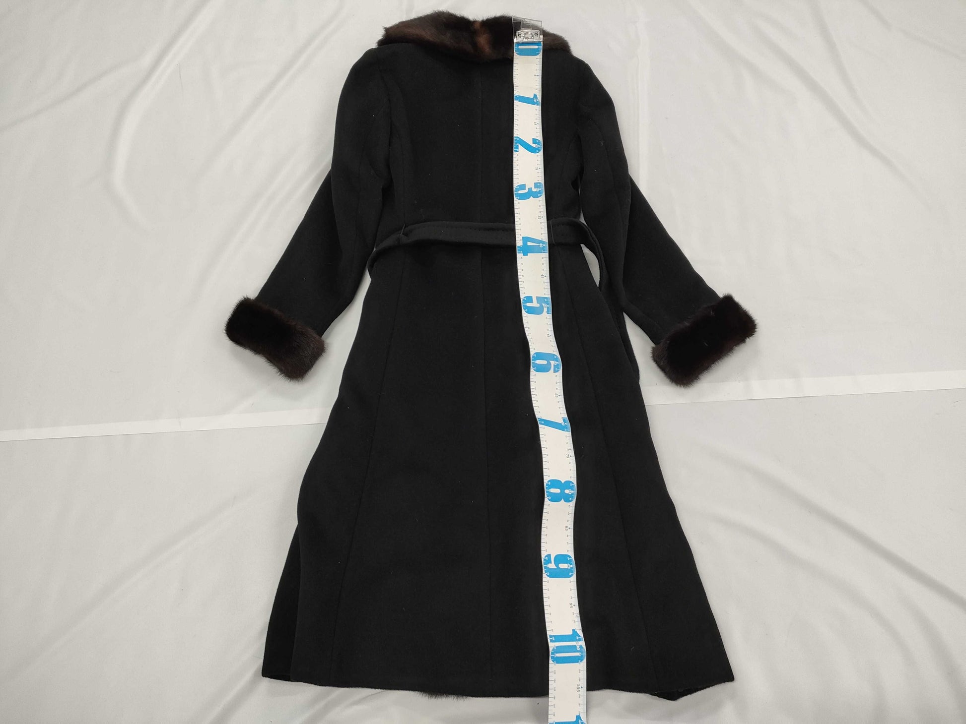  Max Mara Mink Cashmere Belted Coat with Belt, Black Cashmere, Maxi Length, Size 36 Coat