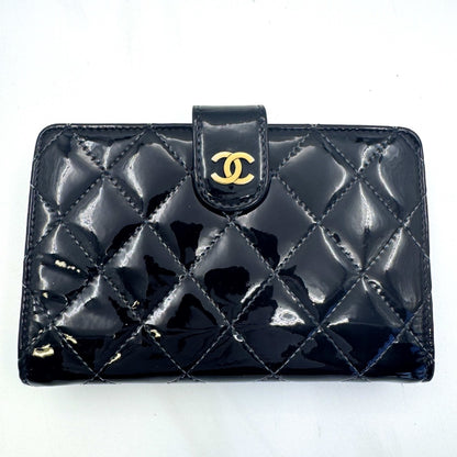 CHANEL Enamel Coco Mark Wallet Black Wallet