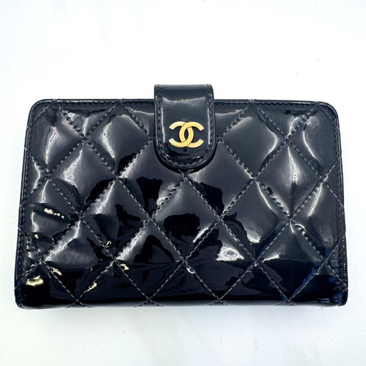 CHANEL Enamel Coco Mark Wallet Black Wallet