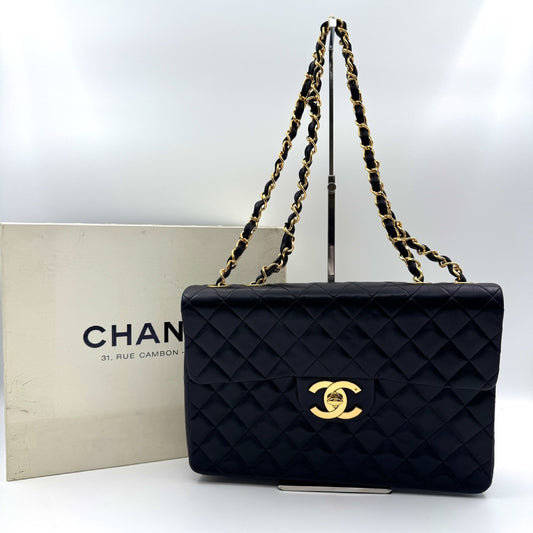CHANEL Matelasse Deca Matelasse 34 Lambskin Black with Gold Hardware Shoulder Bag