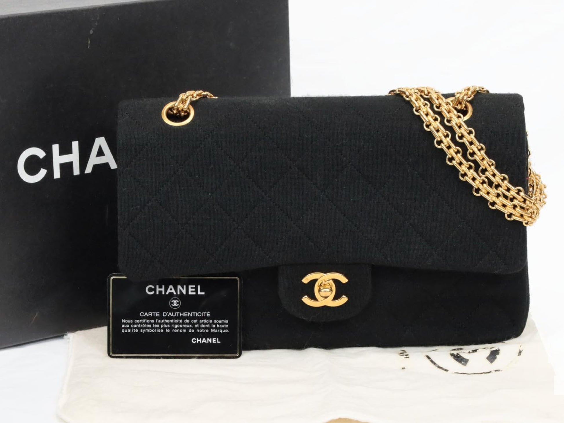 CHANEL Cotton Double Flap Shoulder Bag