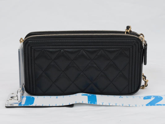 CHANEL Boy Chanel Lambskin Chain Wallet in Black with Gold Hardware, No. 24 Shoulder Bag