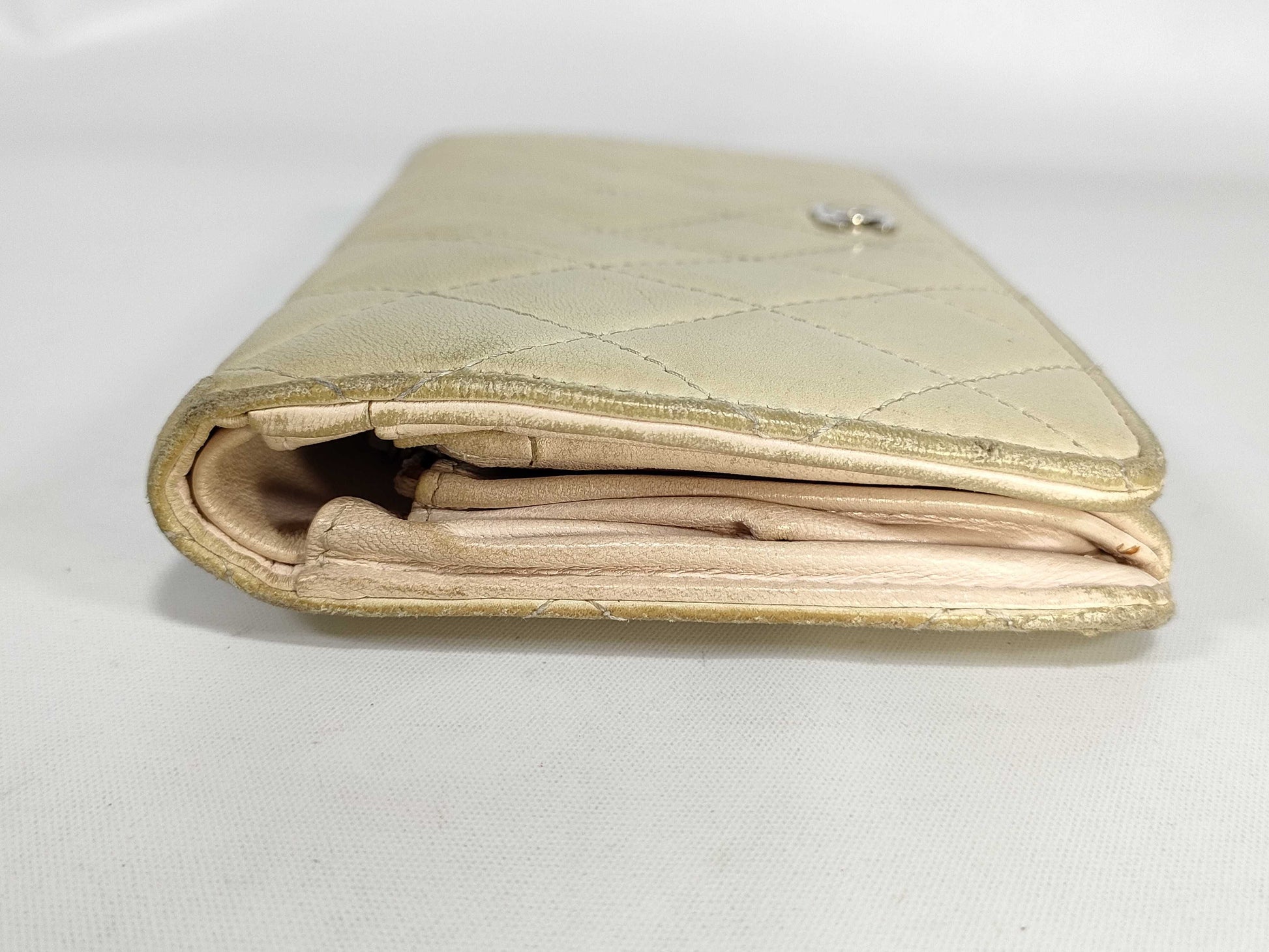 CHANEL Matelasse Coco Mark Silver Lambskin Leather Long Wallet