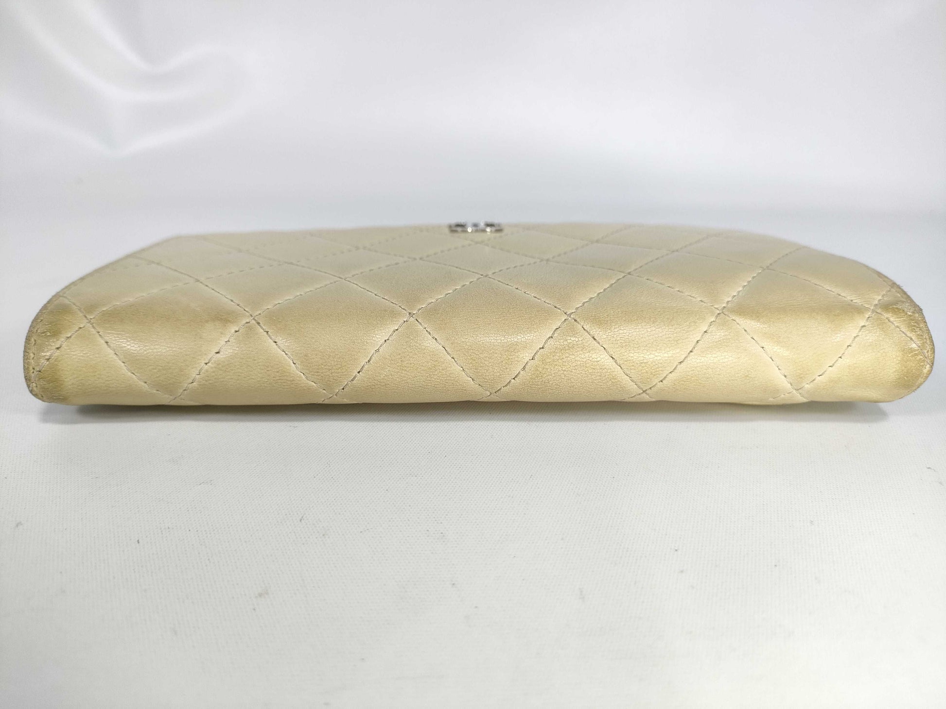 CHANEL Matelasse Coco Mark Silver Lambskin Leather Long Wallet