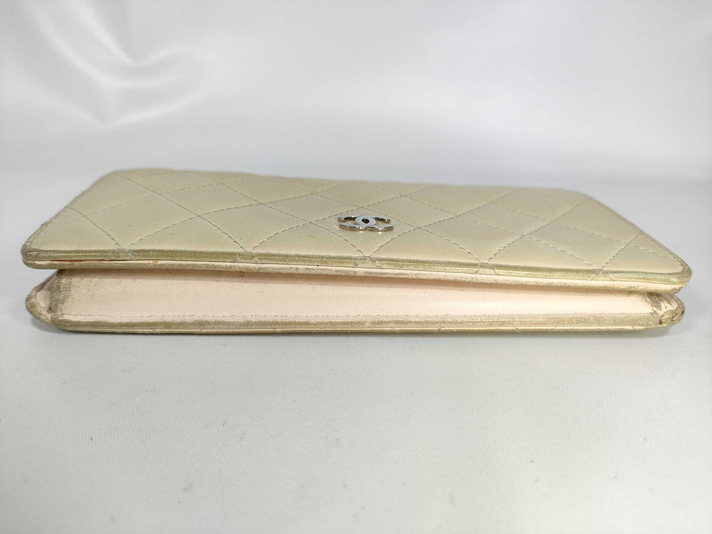 CHANEL Matelasse Coco Mark Silver Lambskin Leather Long Wallet