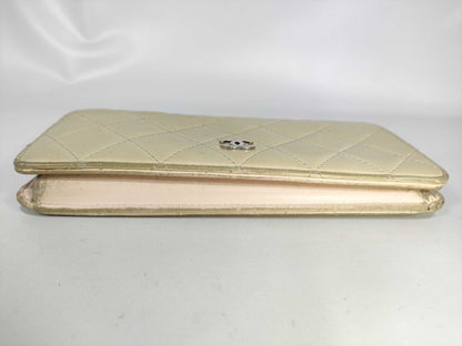 CHANEL Matelasse Coco Mark Silver Lambskin Leather Long Wallet