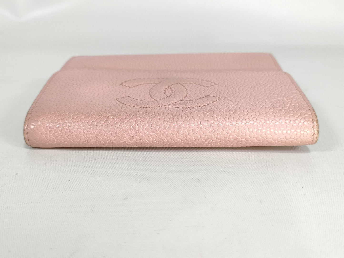 CHANEL Caviar Skin Chanel CHANEL Coco Mark Pink Caviar Skin Leather Trifold Wallet