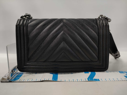 CHANEL Boy Chanel Caviar Skin Chevron Black Shoulder Bag, No. 25, A67086
