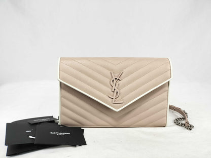 SAINT LAURENT Saint Laurent Paris Cassandra Chain Wallet, Pink Beige, 377828, 2018 Shoulder Bag