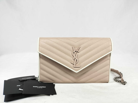 SAINT LAURENT Saint Laurent Paris Cassandra Chain Wallet, Pink Beige, 377828, 2018 Shoulder Bag