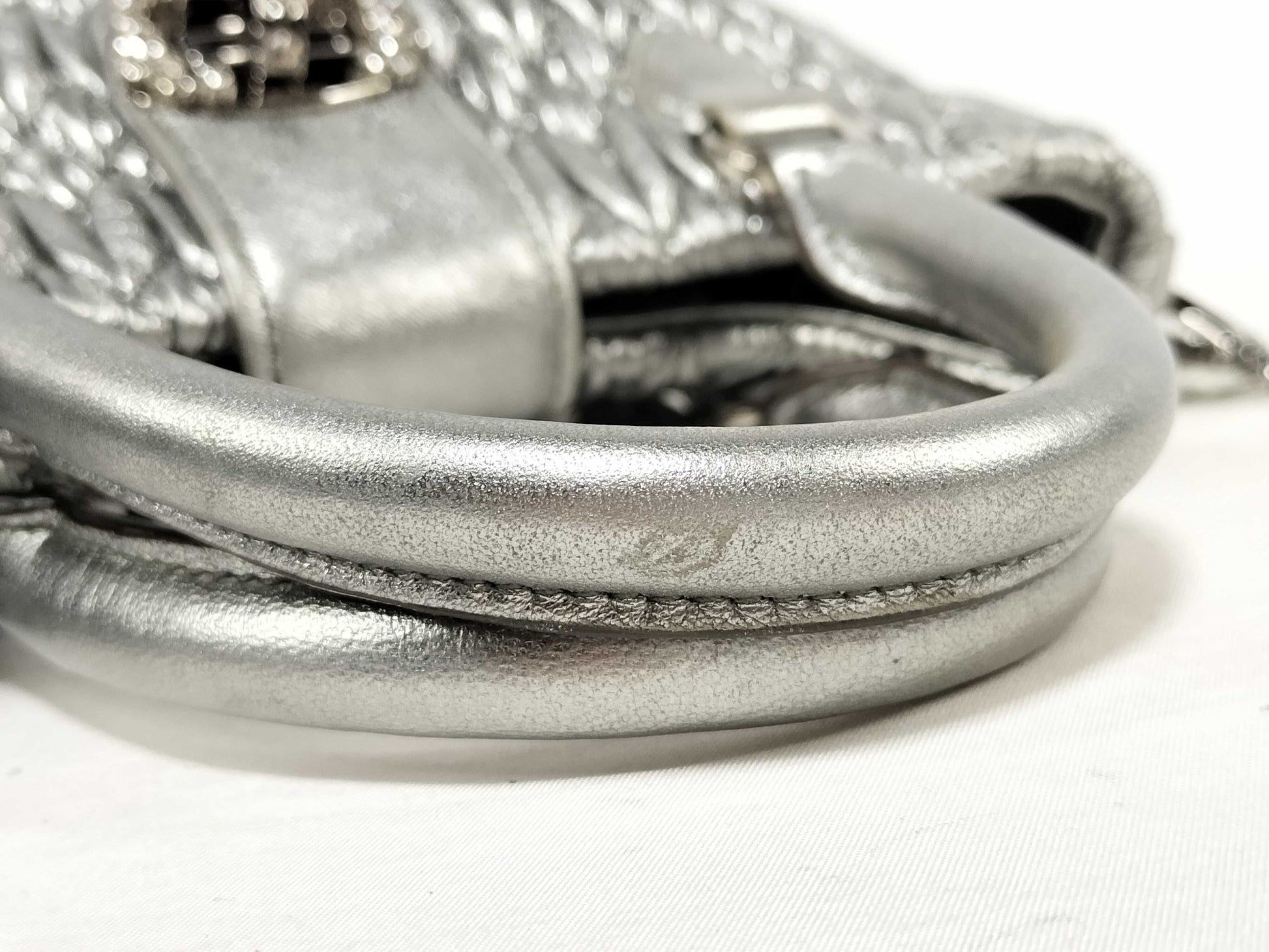 Miu Miu Miu Nappa Handbag with Crystal Jewel and Silver Accents