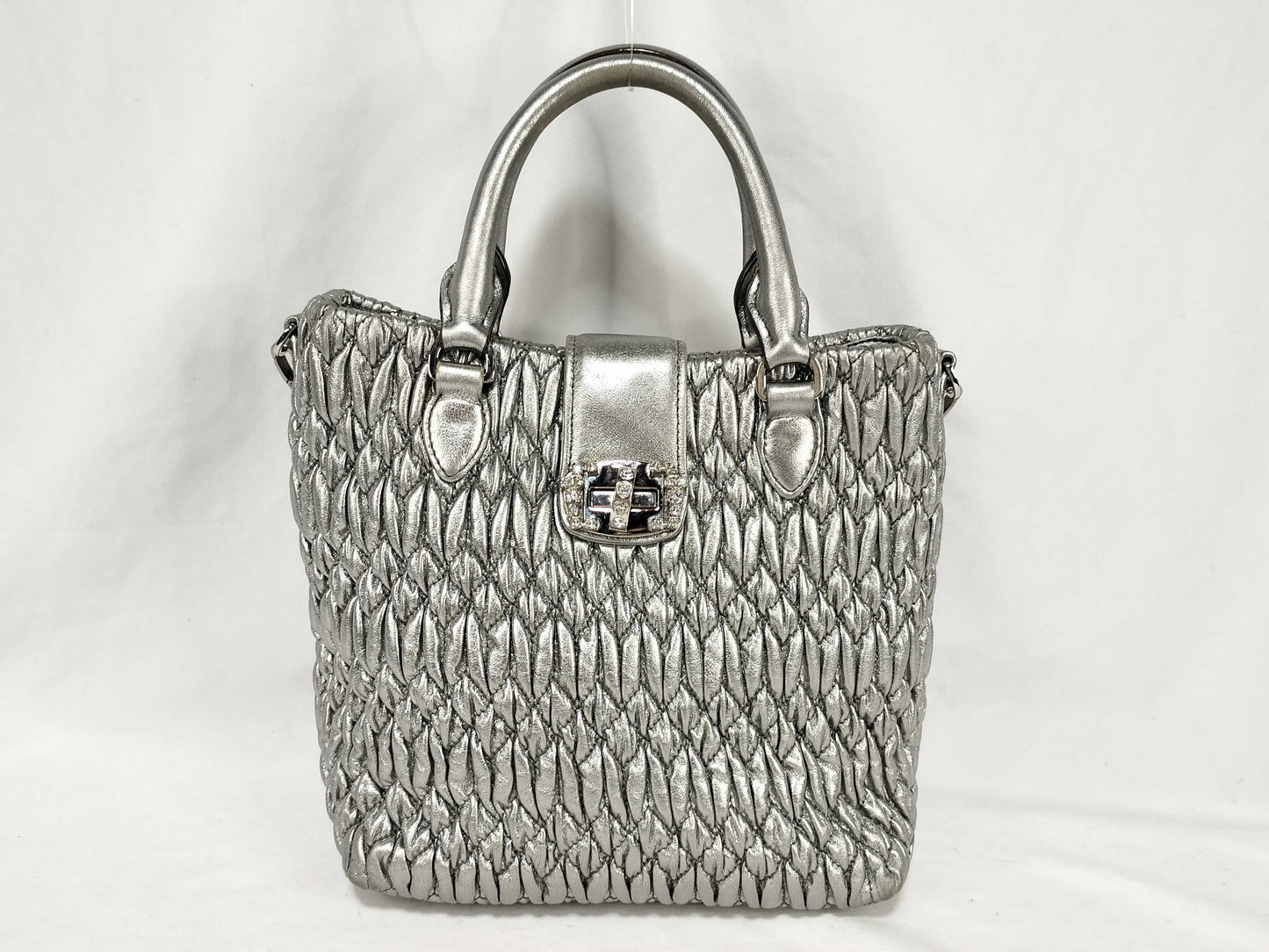 Miu Miu Miu Nappa Handbag with Crystal Jewel and Silver Accents