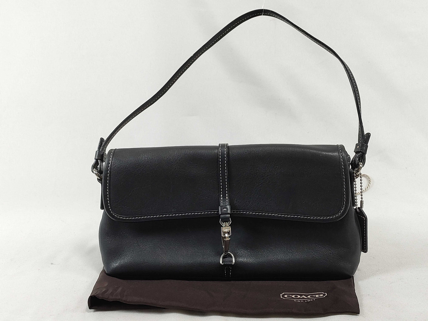 COACH Black Leather Handbag with Dust Bag and Logo Charm