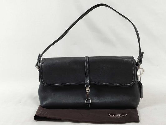 COACH Black Leather Handbag with Dust Bag and Logo Charm