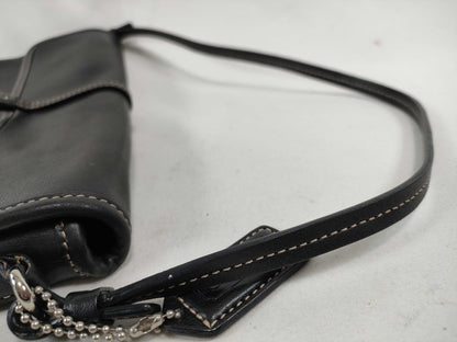 COACH Black Leather Handbag with Dust Bag and Logo Charm
