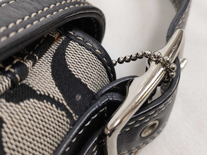 COACH Signature Shoulder Bag in Canvas and Leather with Black Turn Lock and Card and Logo Charm