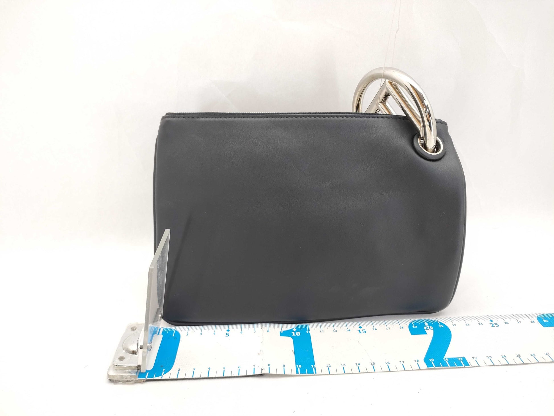 FENDI Triplet Leather Clutch Bag in Black with Faux Pearls