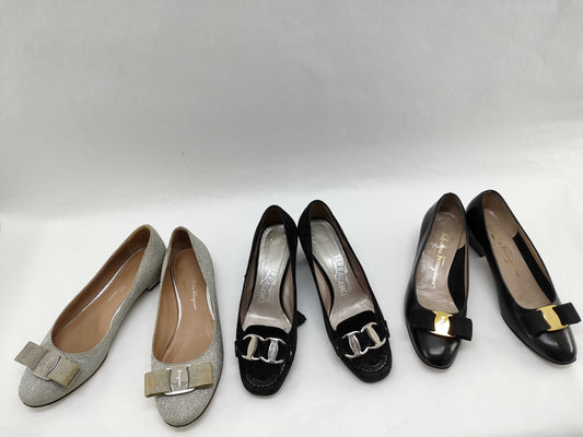 Salvatore Ferragamo Vara Ribbon Crocodile Embossed Leather Pumps, Set of 3