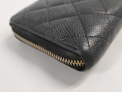 CHANEL CHANEL Round Zip Caviar Leather Wallet