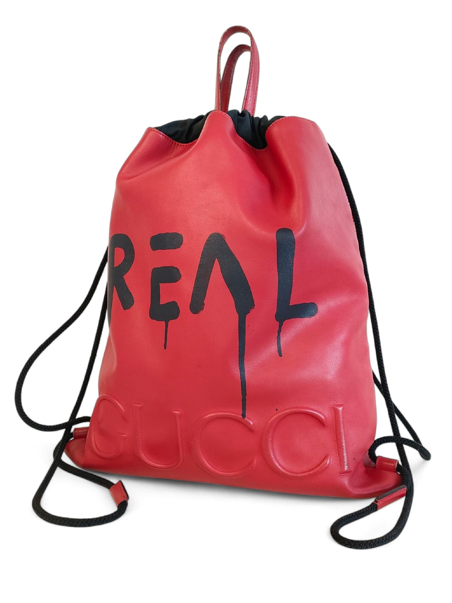 GUCCI GUCCI Ghost Collection Red Logo Leather Backpack Shoulder Bag